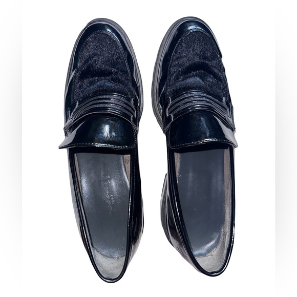 Italian Chunky Black Patent Leather Loafers with Calf Hair Upper Size 41 - Picture 7 of 8